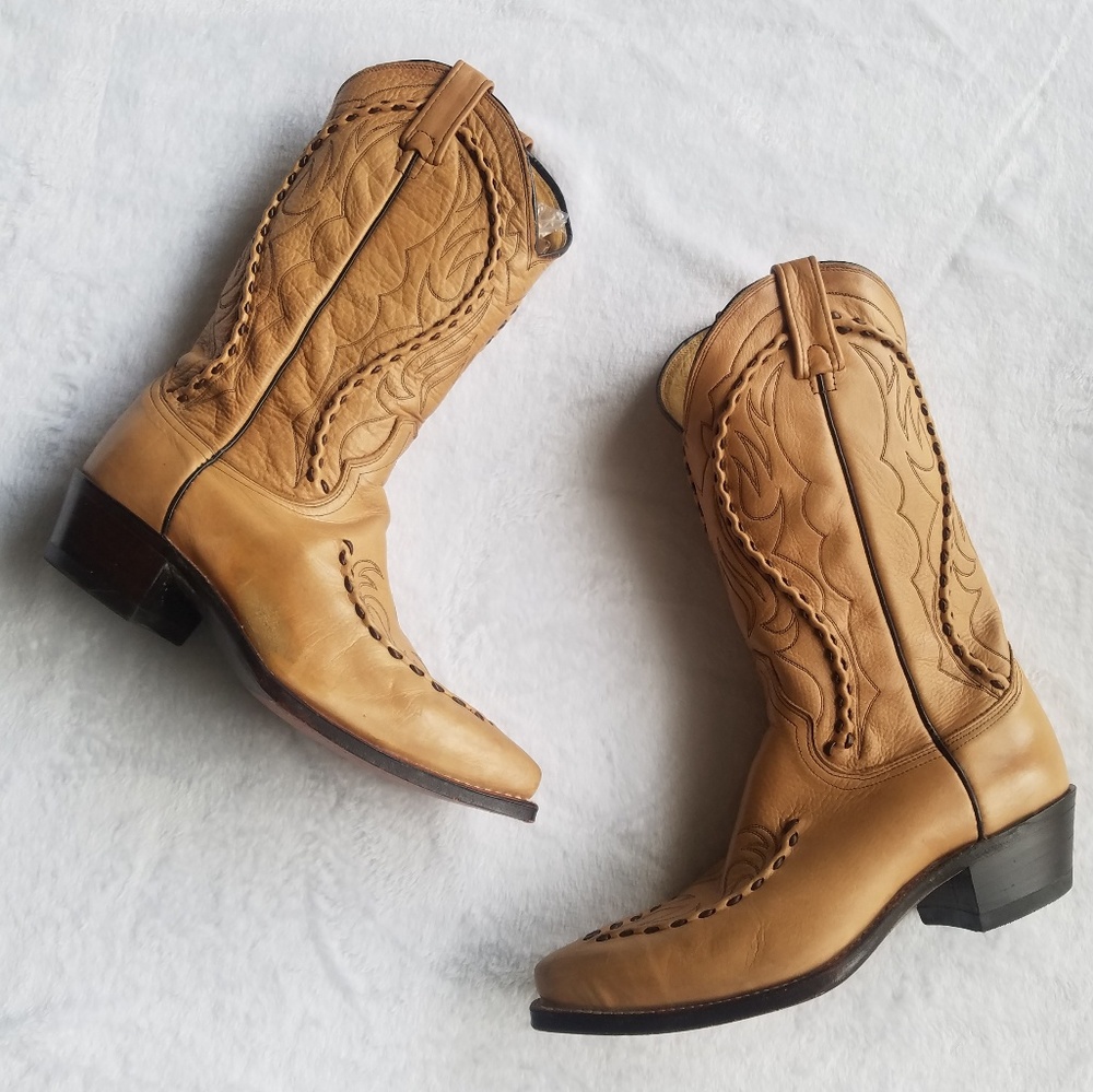 SOLD! Dan Post Leather cowboy cowgirl boots tan - Picture 5 of 8